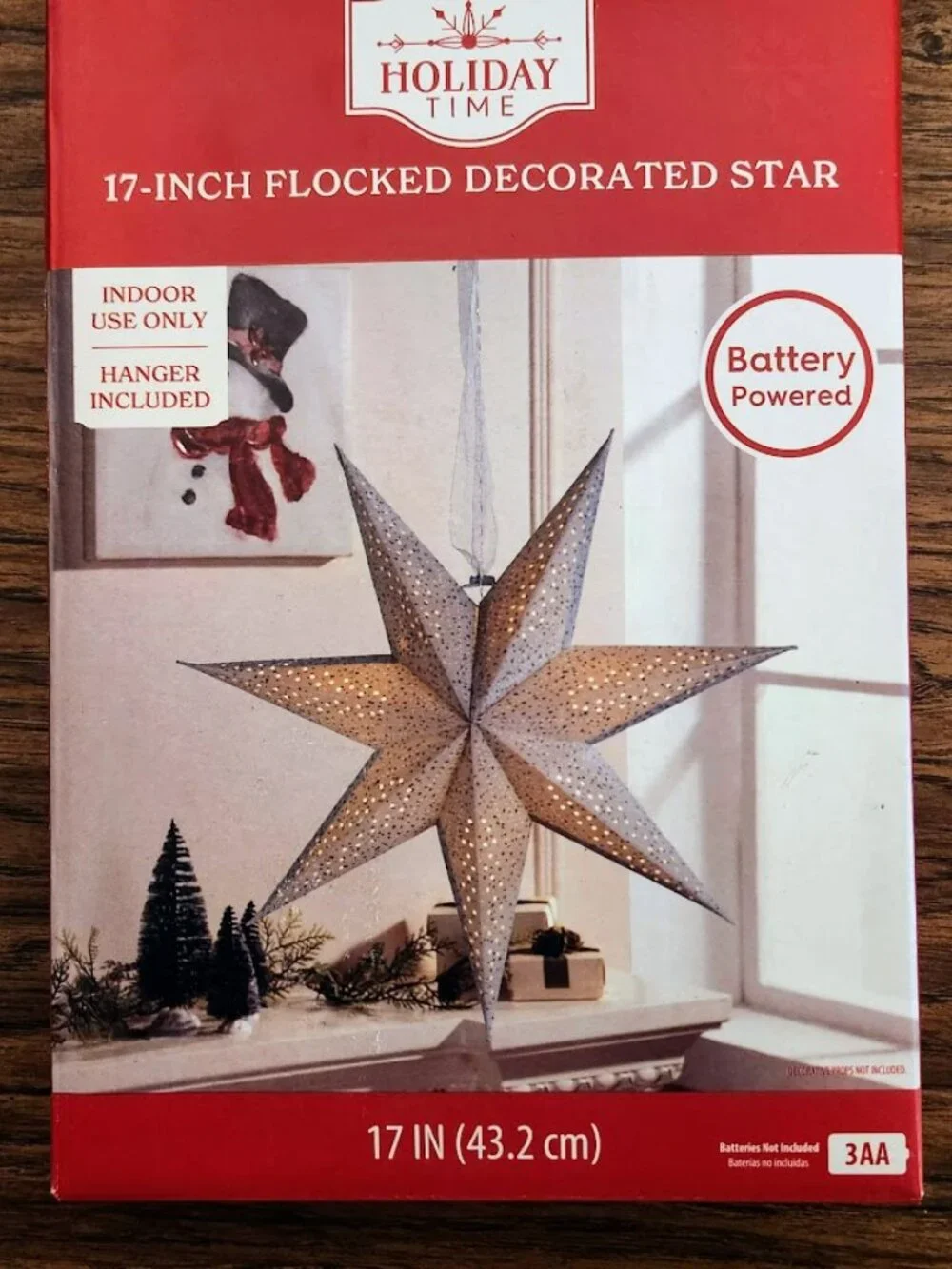 NEW Light Up Battery Operated Flocked Star Christmas Hanging Decoration Decor Ho